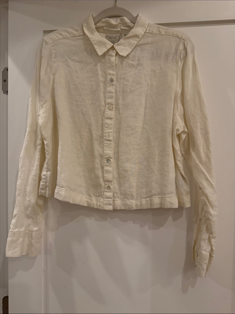 Rachel Zoe 100% Ivory Linen boxy cropped button down Largne